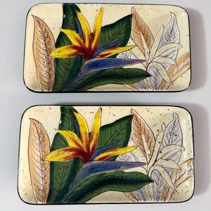 Tropical Bird Of Paradise Hand Painted Set Serving Trays Island Plantations